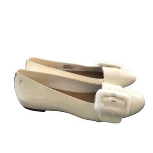 Ugg Shoes Jasmine Ivory Patent Leather Faux Fur Buckle Ballet Flats Sz 8 Career